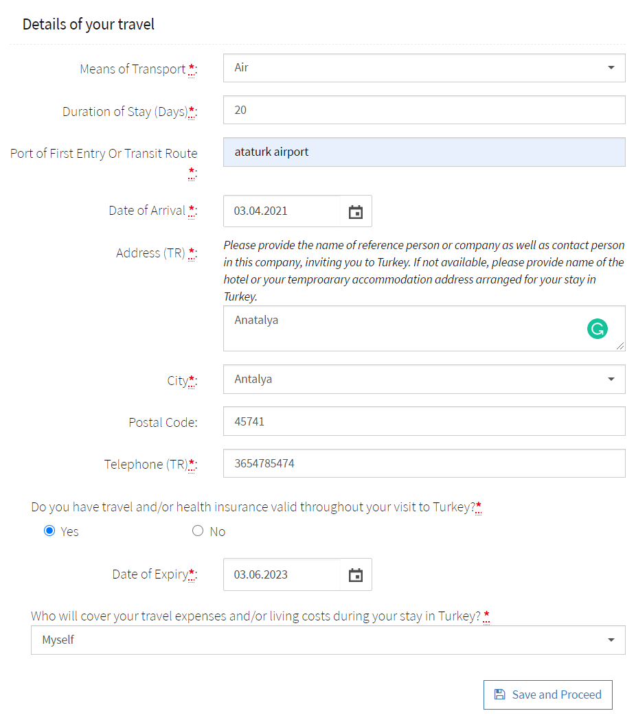 Details of your travel Details of your travel