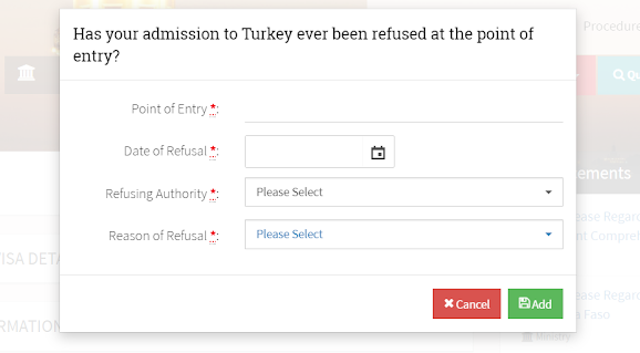 Admission to Turkey ever been refused Admission to Turkey ever been refused