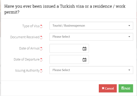 Ever been issued a Turkish visa Ever been issued a Turkish visa