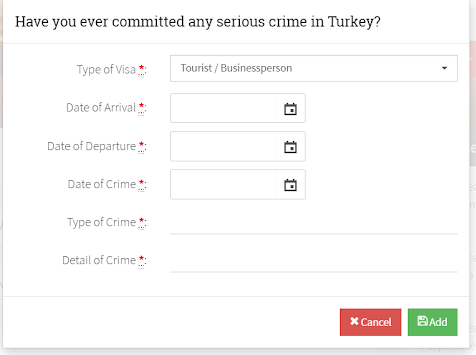 Ever committed any serious crime in Turkey Ever committed any serious crime in Turkey