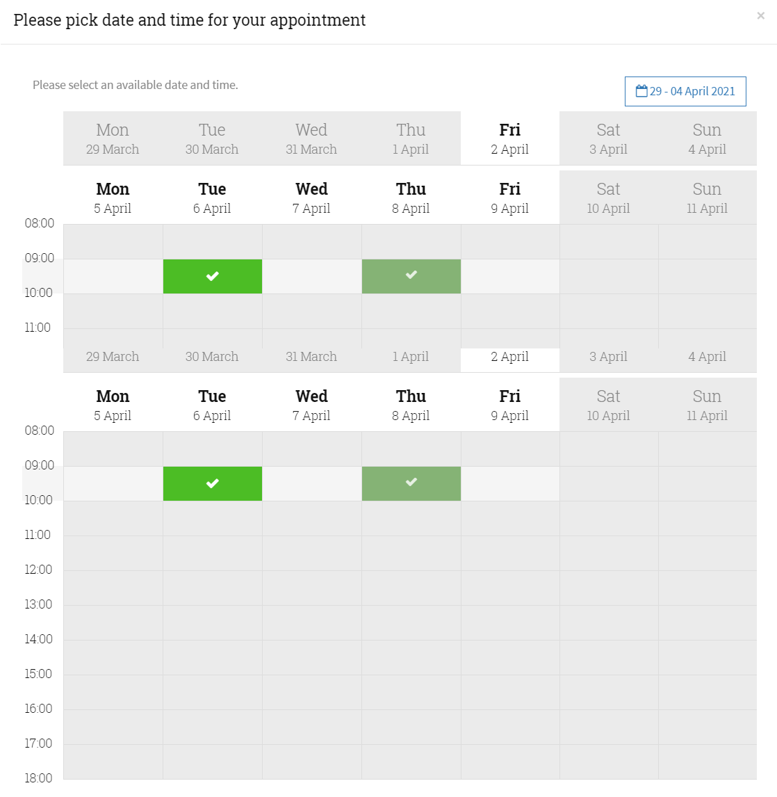 pick date and time for your appointment