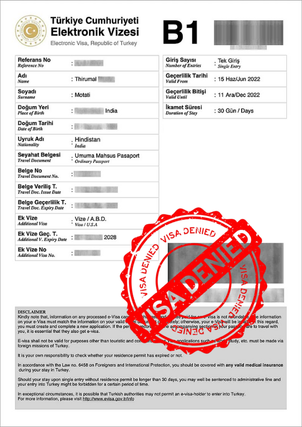 Turkey eVisa Rejected